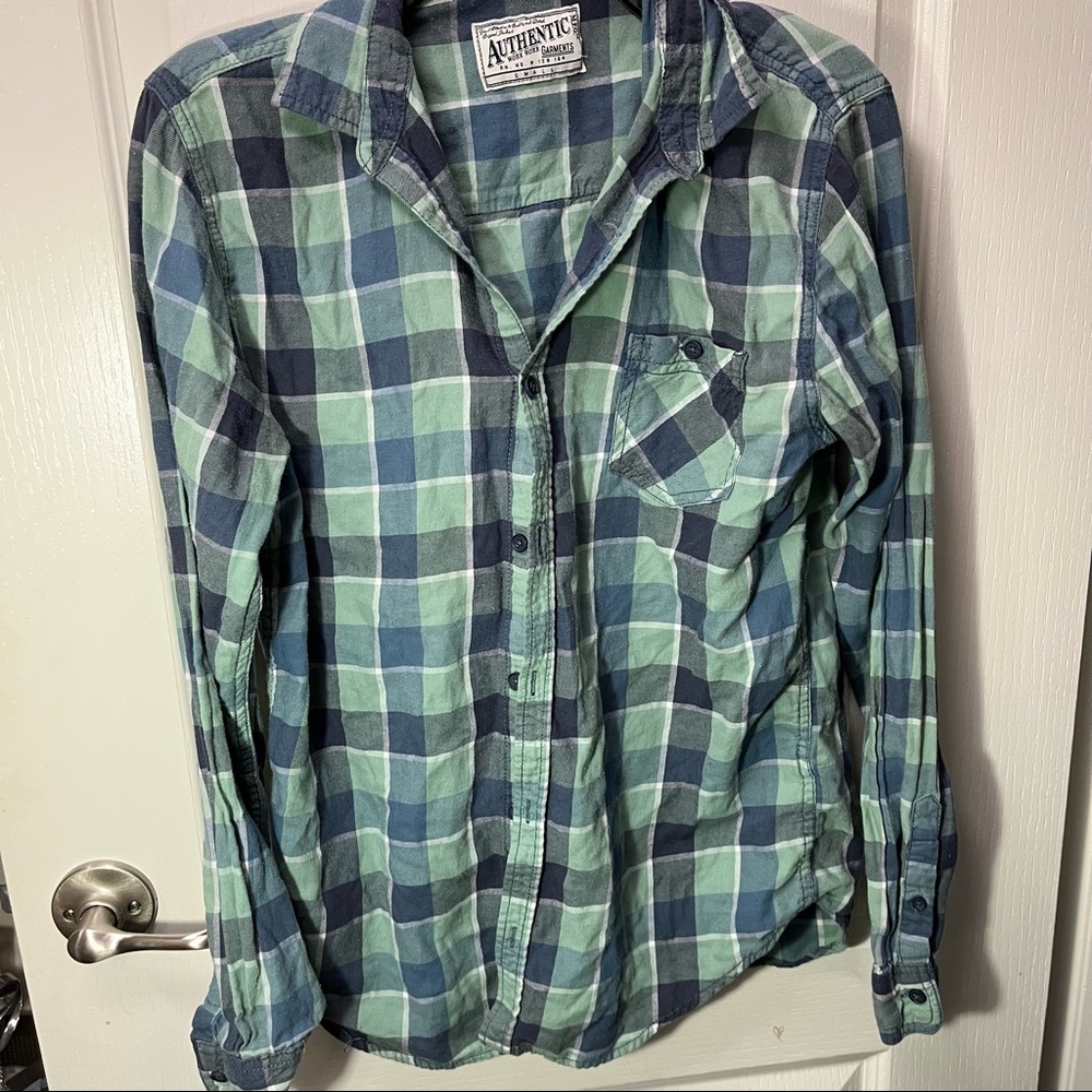 variety of blue flannel size small but fits like a medium